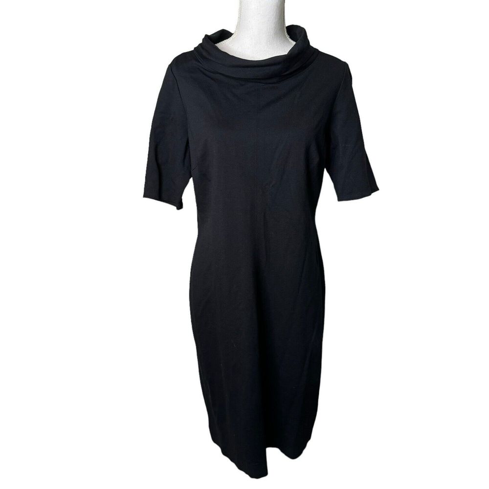 Ralph Lauren boat Neck Sheath Dress black ponte knit Size medium career a15